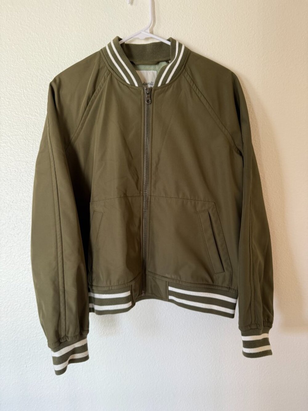 Madewell Bomber Jacket Size M Olive Green Zip Up Lightweight Lined